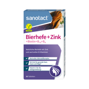 SANOTACT Toidulisand "Bierhefe+Zink+Biotin+B12+B6" terve naha juuste ja küünte heaks 60 tbl. /30g